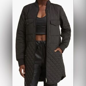 [Zella] Long Black Quilted Zip Jacket